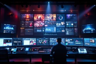 Digitalisierung in der Unterhaltungsindustrie – modernes Entertainment-Control-Room mit Streaming-Dashboards