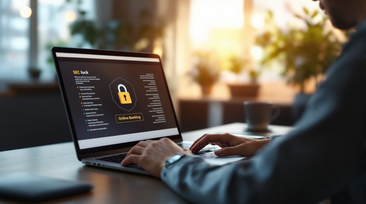 Person prüft sicher eine Online-Banking-Seite am Laptop – Schutz vor Online-Betrug