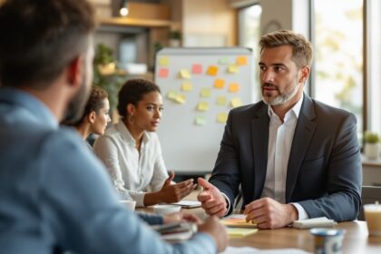 Systemische Coach Ausbildung mit Bildungsgutschein – Gruppe in modernem Seminarraum beim Coaching