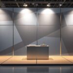 Professionelle Messewand mit Corporate-Branding in einer modernen Ausstellungshalle