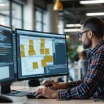 IT-Verantwortlicher eines kleinen Unternehmens prüft nicht genehmigte Shadow-IT-Anwendungen am Monitor