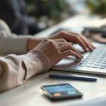 Person kauft e-Money online über eine digitale Prepaid-Plattform am Laptop