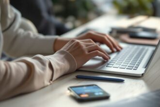 Person kauft e-Money online über eine digitale Prepaid-Plattform am Laptop