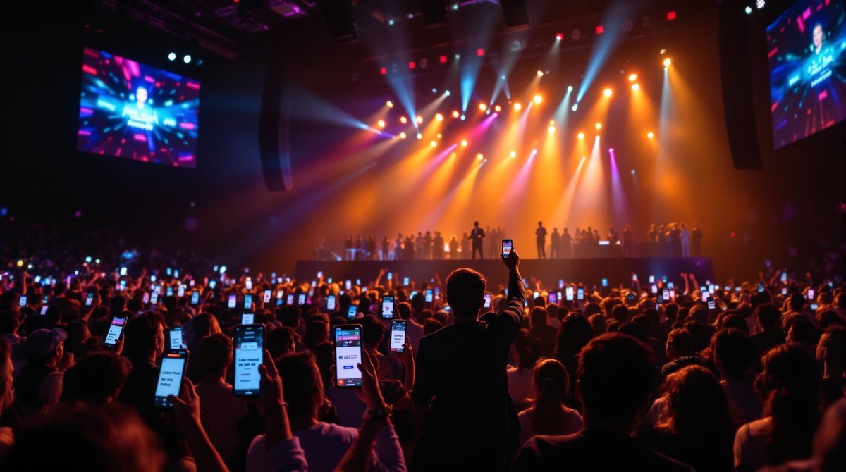 Unterhaltungsshow mit Publikum und Echtzeit-Feedback auf Smartphones im Veranstaltungssaal