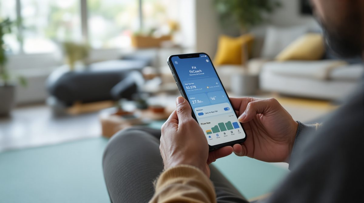Fitness-App auf Smartphone – typische Actitech Limited Abo-App wie FitCoach oder Yoga-Go
