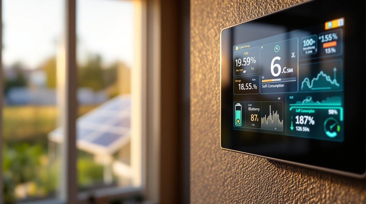 Energiemonitor zeigt Solarstrom-Eigenverbrauch und Autarkiegrad einer Photovoltaikanlage an