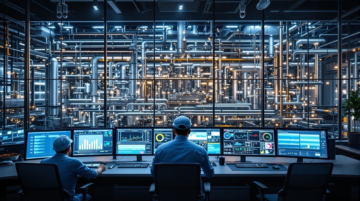 Chemie 4.0 – Leitwarte einer modernen Chemieanlage mit digitalen Dashboards und Echtzeit-Produktionsdaten