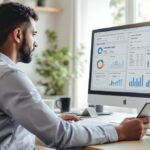 Vermieter nutzt digitale Mietverwaltung Software am Computer im Homeoffice
