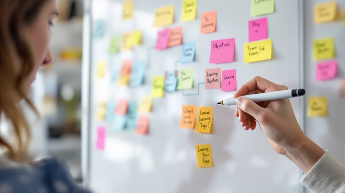 Didaktische Konzeption: Lernziele werden strukturiert auf einem Whiteboard entwickelt