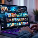 Person kauft Visa Gutschein auf digitalem Gaming-Marktplatz am Laptop