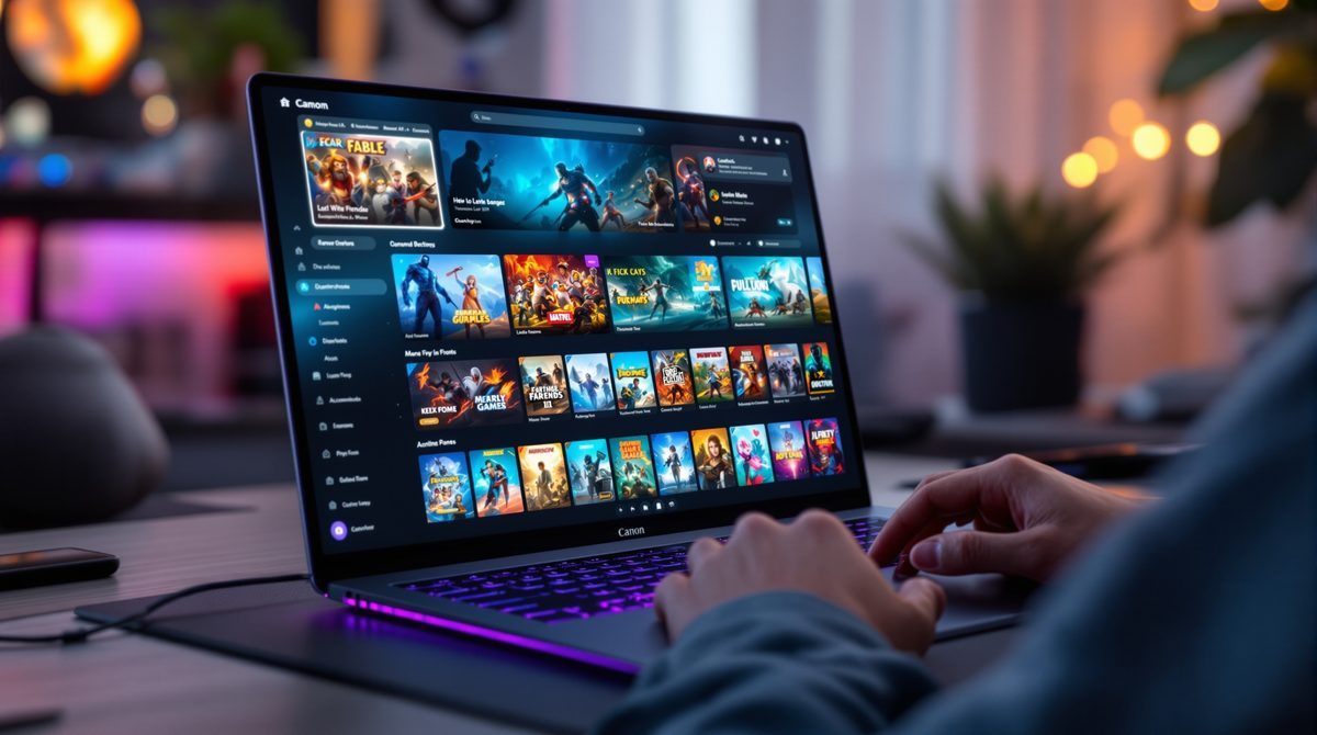 Person kauft Visa Gutschein auf digitalem Gaming-Marktplatz am Laptop