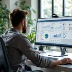 Meta Business Suite Dashboard auf einem Desktop-Monitor in einem modernen Büro