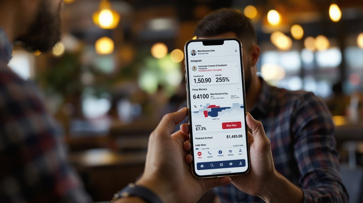 Kleinunternehmer nutzt die Meta Business Suite App auf dem Smartphone
