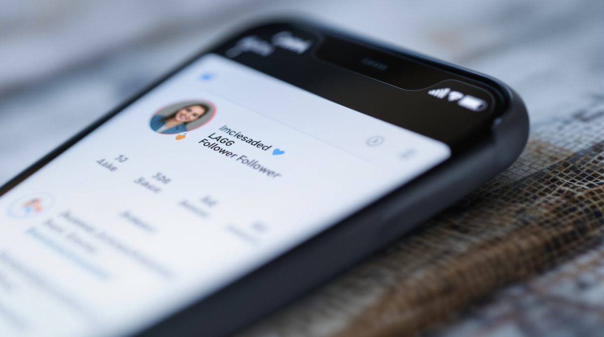 Smartphone zeigt Social-Media-Profil mit hoher Follower-Zahl als Social Proof Signal