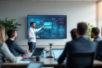 Unternehmensberater präsentiert IT-Modernisierungsstrategie im Konferenzraum