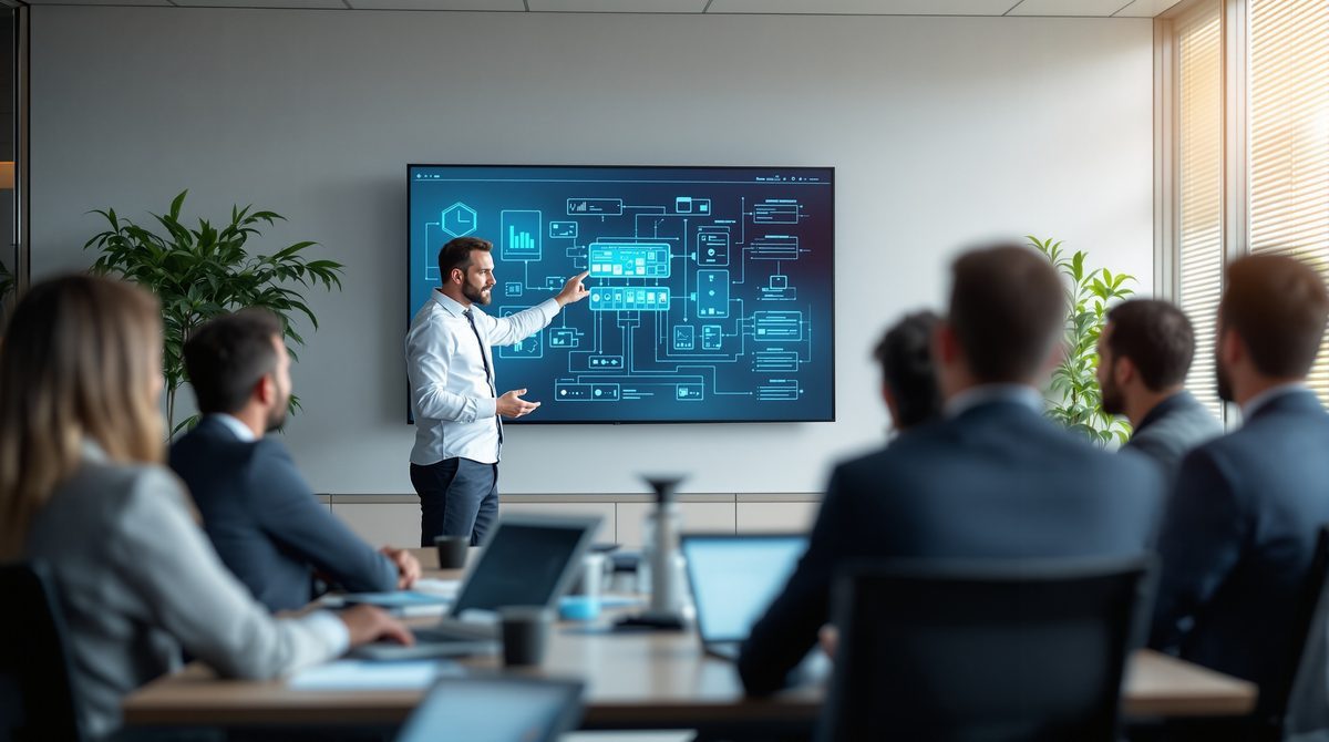 Unternehmensberater präsentiert IT-Modernisierungsstrategie im Konferenzraum