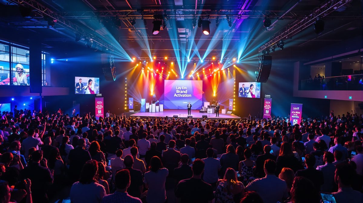 Event-Marketing 2026 – Markenauftritt bei einem Live-Event mit begeistertem Publikum und Bühnenshow