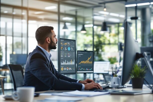 Google Ads-Beratung – Marketingexperte analysiert Kampagnendaten auf einem Monitor