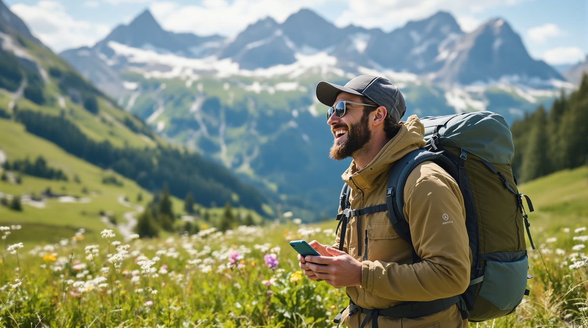 Paar wandert ohne Smartphones in den Bergen und genießt die Natur – handyfreie Urlaubszeit in Aktion
