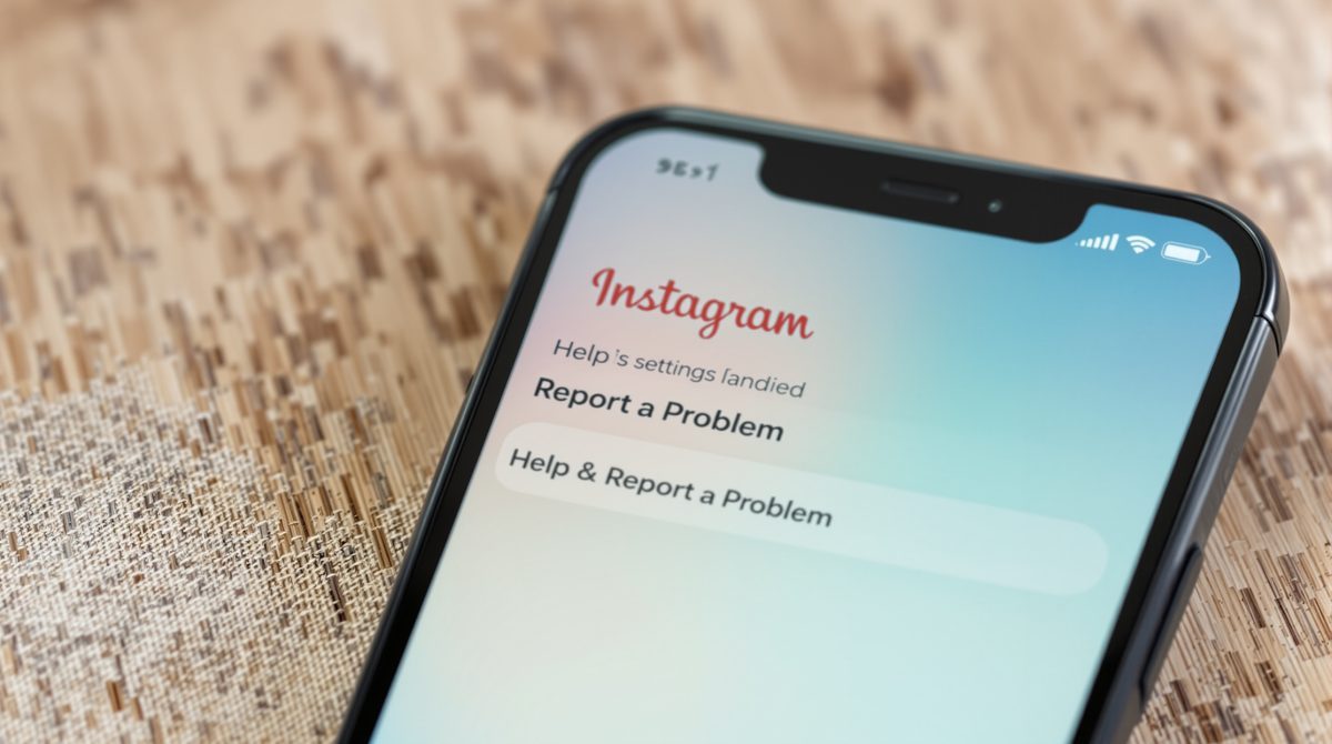 Instagram App Einstellungsmen&uuml; mit Hilfe und Problem melden Option auf dem Smartphone-Bildschirm