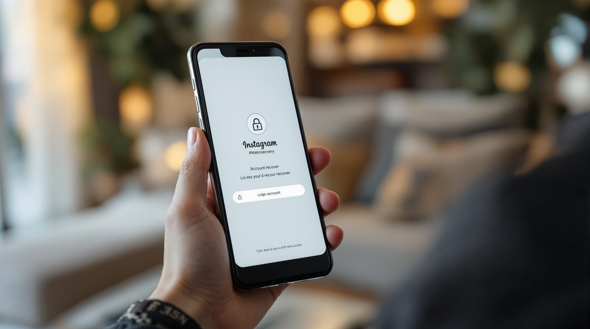 Person h&auml;lt Smartphone mit Instagram Anmeldeseite f&uuml;r Konto-Wiederherstellung nach einem Hack