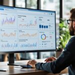 Digitaler Marketing-Profi analysiert Google Ads Conversion-Tracking Dashboard auf einem großen Monitor