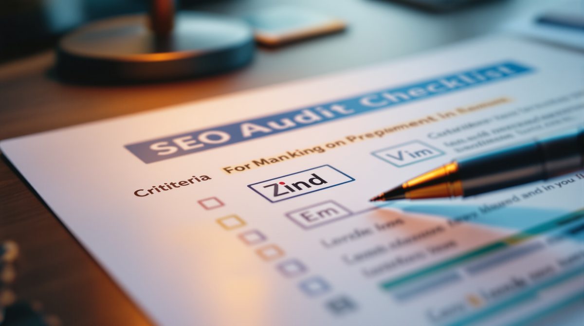 Detailaufnahme einer strukturierten SEO-Audit-Checkliste mit standardisierten Qualit&auml;tskriterien