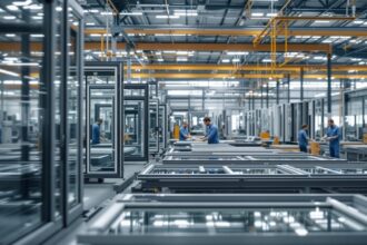Software für Fensterbauer – Produktionshalle mit CNC-Maschinen und Fensterelementen