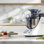 Thermomix Küchenmaschine von Vorwerk auf einem modernen Küchentresen mit frischem Gemüse