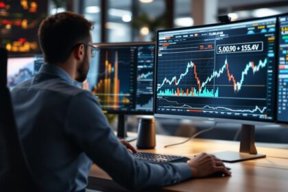 Finanzanalyst analysiert Zinskurven-Daten auf Monitoren – Kapitalallokation 2026