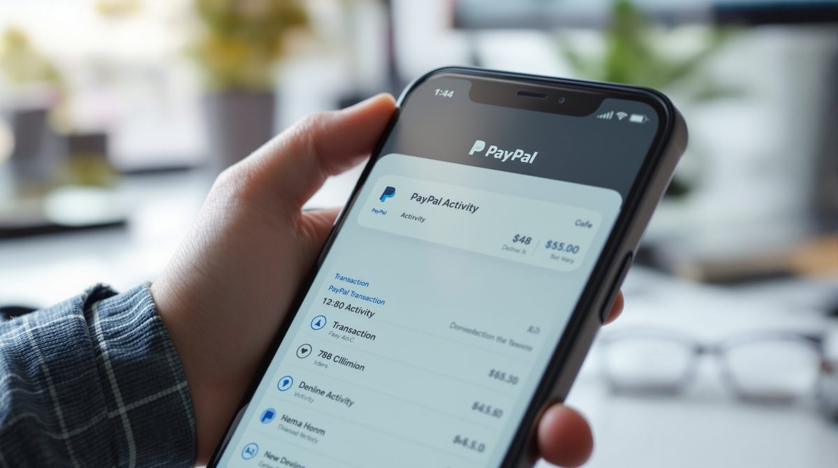 PayPal-App auf Smartphone zeigt Transaktionsübersicht und Aktivitäten