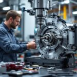 Techniker bei der Instandsetzung einer Motorspindel in einer modernen Werkstatt