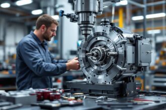 Techniker bei der Instandsetzung einer Motorspindel in einer modernen Werkstatt