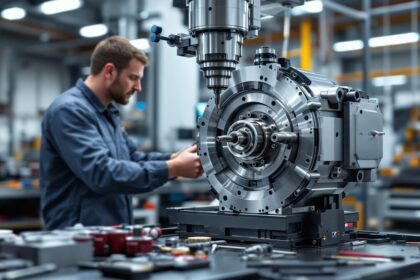 Techniker bei der Instandsetzung einer Motorspindel in einer modernen Werkstatt