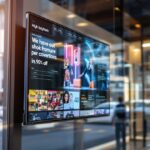 Professioneller Schaufenstermonitor im Einzelhandel bei direktem Sonnenlicht