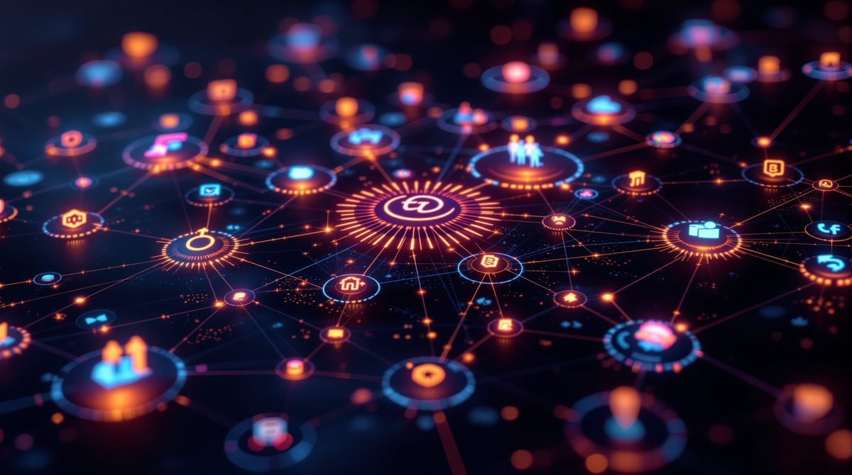 Visualisierung des SocialFi-&Ouml;kosystems mit Lens Protocol und Farcaster Netzwerkverbindungen