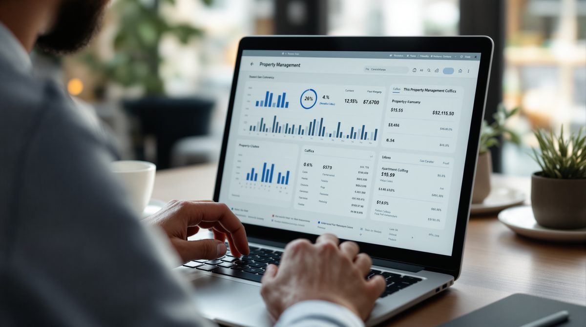 Software-Dashboard f&uuml;r WEG-Verwaltung auf Laptop-Bildschirm mit Finanzdaten