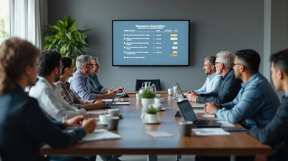Eigent&uuml;merversammlung mit digitaler Abstimmung im modernen Besprechungsraum