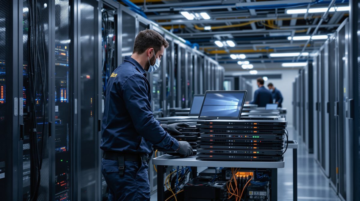 IT-Techniker konfiguriert neue Workstations mit Windows 11 im Unternehmen