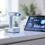 Digitales Hautanalysegerät mit Sensor und Tablet-Auswertung im Kosmetikstudio