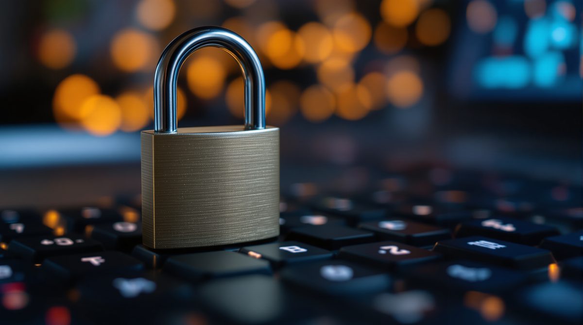 Zahlenschloss auf einer Computertastatur als Symbol für digitale Passwortsicherheit und Verschlüsselung