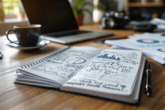 Schreibtisch mit handschriftlichen Fachnotizen als Symbol für Fachwissen sichtbar machen