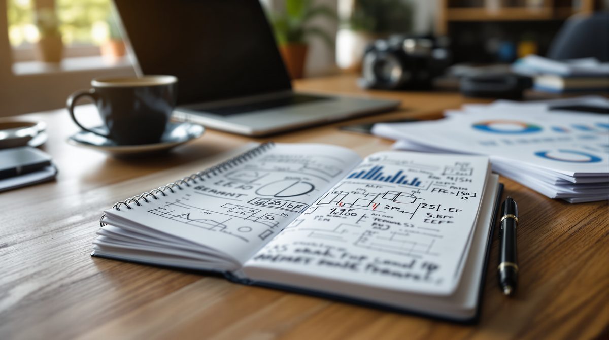 Schreibtisch mit handschriftlichen Fachnotizen als Symbol für Fachwissen sichtbar machen