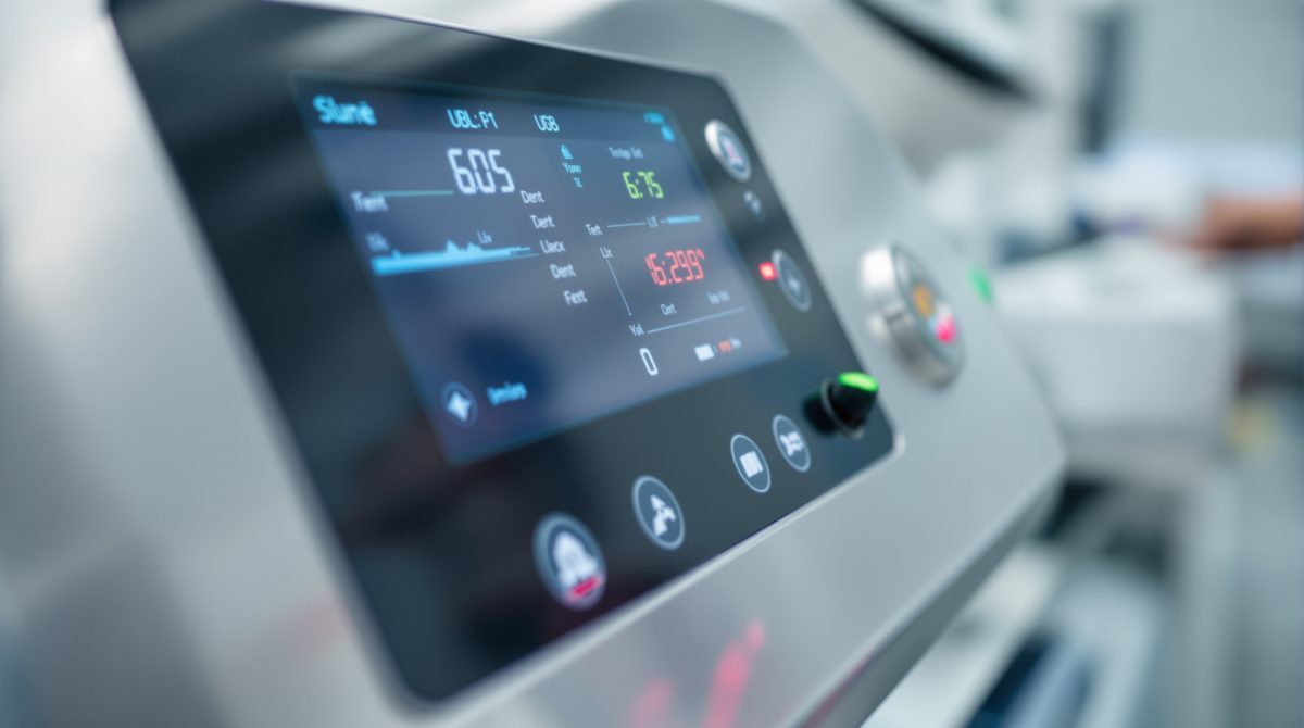 Digitales Steuerungspanel eines Steckbeckenspülers in einer Klinik