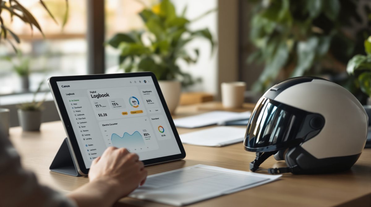Digitales Fahrtenbuch auf Tablet – Fuhrparkverwaltung für E-Roller und S-Pedelecs