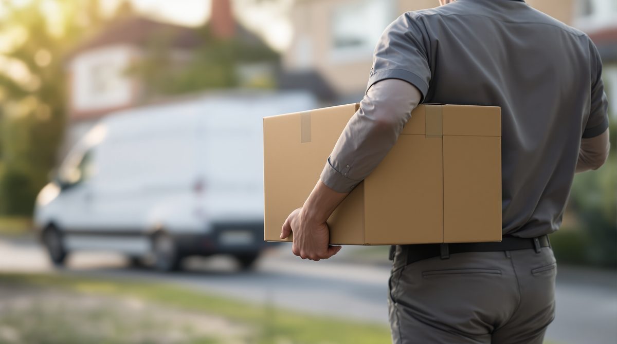Paketzusteller bringt Sendungen an die Haustür