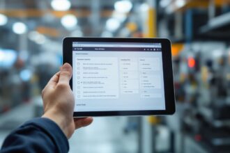 App für Servicetechniker auf einem Tablet im Einsatz an einer Industrieanlage